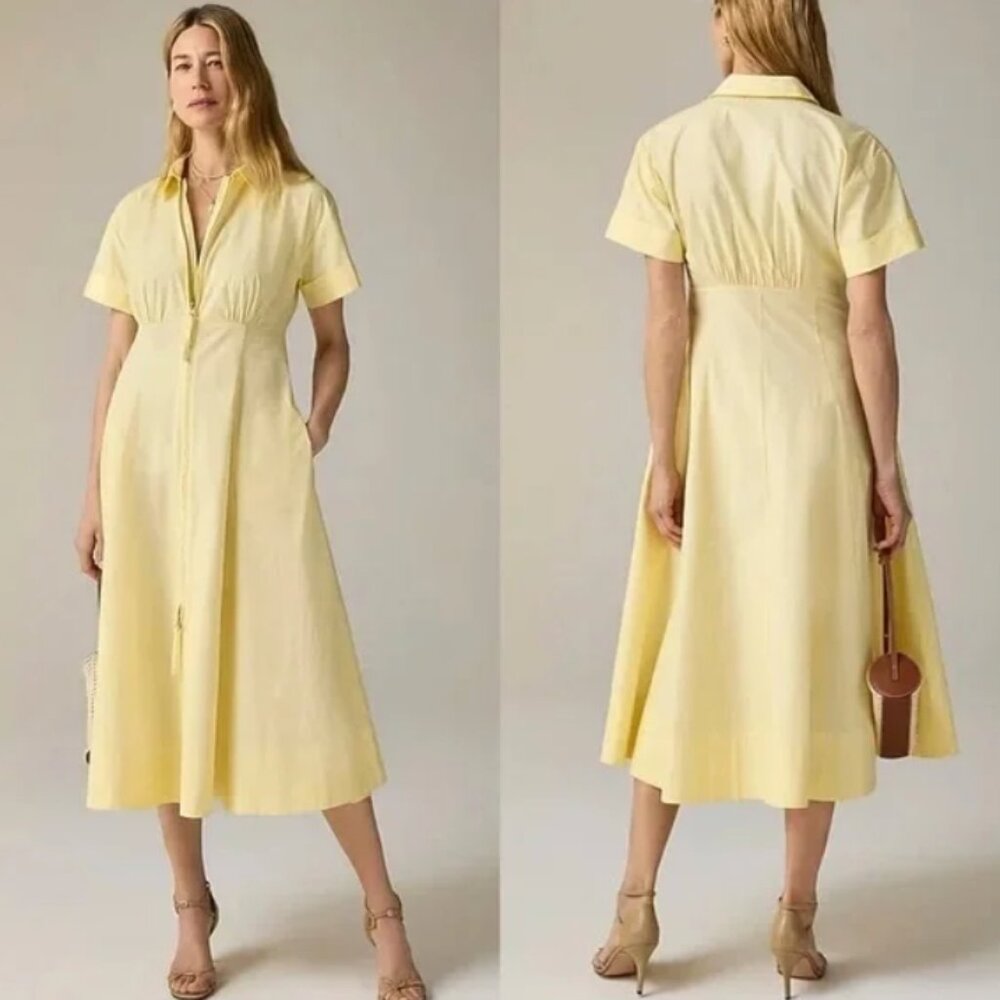 J.Crew Zip up shirtdress in cotton poplin-CI906-PALE Corn/yellow-midi-size 2-NWT